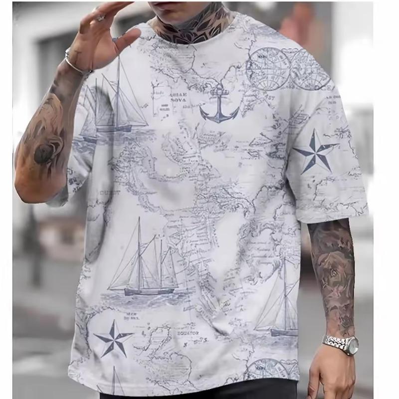 Casual T-Shirts for Mens Short Sleeve Tops 3d Compass Printing Clothing Oversized Summer Clothing Men's Shirt Tees