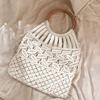 Kvinner vintage trehåndtak rottinghåndtak ensfarget uthult manuell bomullstau vevd veske Seaside Holiday håndveske