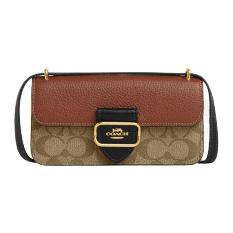 

Coach Morgan 20 Monogram Logo Flap Leather And Synthetic Leather Shoulder Crossbody Bag Small Women bags Khaki Red-Brown Black CO979-IME7V Gift Box Set (Basic Set+Yellow Box)