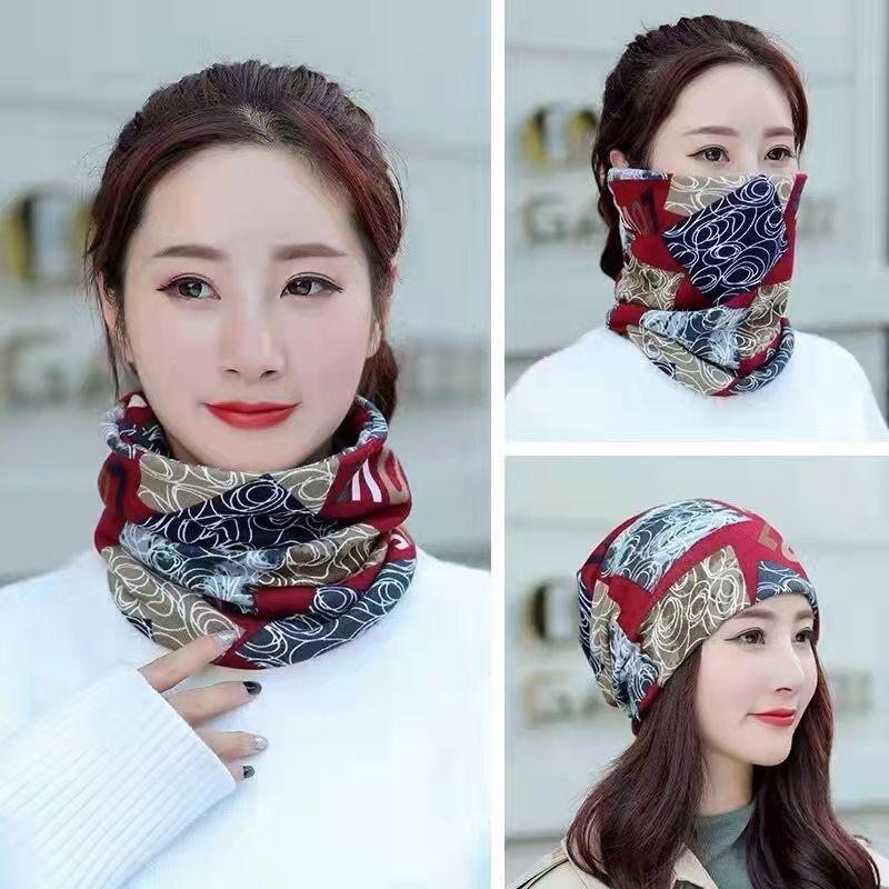 Fashion Double Head Cap Bib Twist Cap Multi-Functional Printed Scarf Cover Cap Neck Cap Face Mask Headscarf Cap