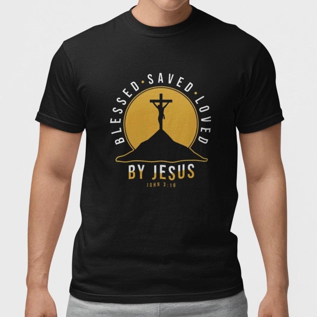 Christian T Shirt Blessed Saved Loved By Jesus Faith Religious Tee John 3:16 M