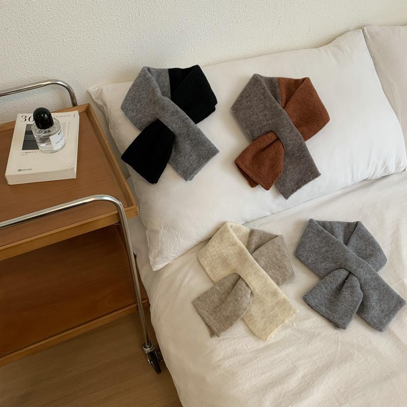 Color Block Cross Scarf Cashmere Like Knit Warm Versatile Student Neck Warmer