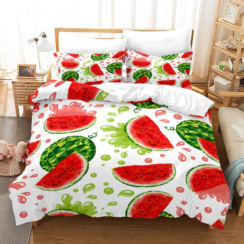 Lemon Fruit King Queen Duvet Cover Summer Cartoon Vegetable Plant Bedding Set For Kids Teens Adults Papaya Polyester Quilt Cover