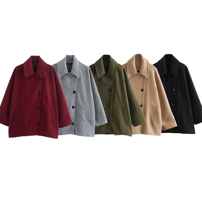 Women'S Single-Breasted Lapel Loose Wool Jacket