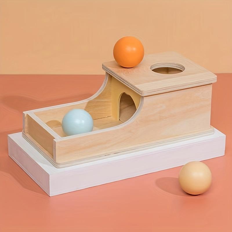 Montessori Wooden Ball Drop Play Box Educational Learning Toy for Infants 6-12 Months, Object Permanence Development,Simple Educational Material Tools