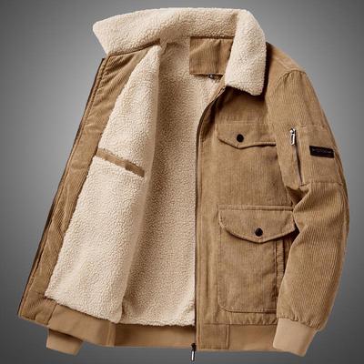 Men's Autumn/Winter 2025 Corduroy Lambswool Jacket - Thickened Warm Outerwear for Middle-Aged Men