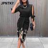 JPNTKY Fashion Summer Spring Solid Color Print Long Sleeve O-Neck Casual Dresses