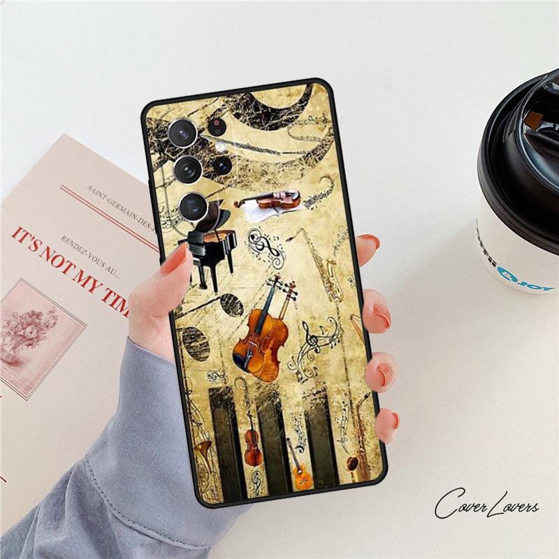 Musical Notes Violin Classical Phone Case For Samsung Galaxy S24 S25 S23 S22 Ultra Note 10 20 Plus S20 S21 FE Cover