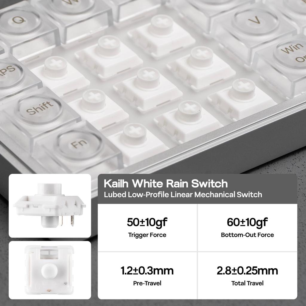 EPOMAKER Luma40 Low Profile Gaming Slim Wireless Mechanical CNC Aluminum Transparent PC Kailh Linear Wireless Compatible Keyboard, 40% Keyboard,