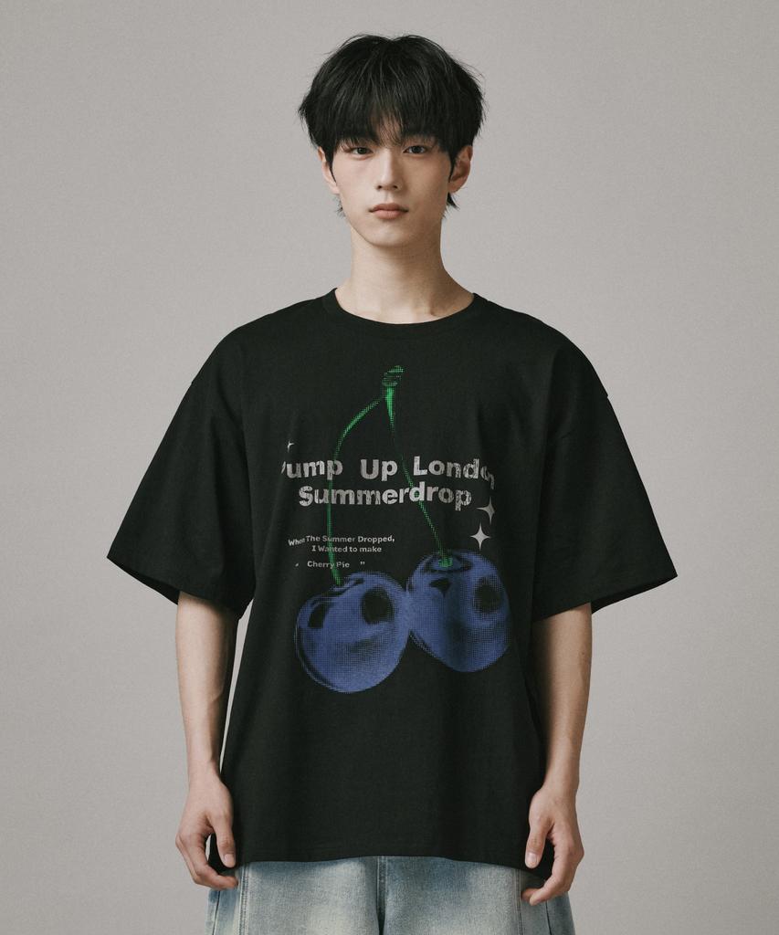 Beodeonteu Blue Cherry Short Sleeve T-Shirt [Black]