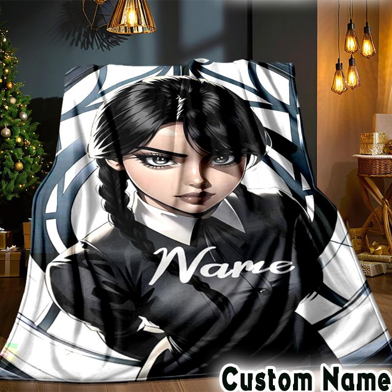 Custom Name Gothic Addams Blanket Bedding Blanket Picnic Blanket for Women Men, Throw Blankets for Couch Bed, Christmas and Halloween Gifts