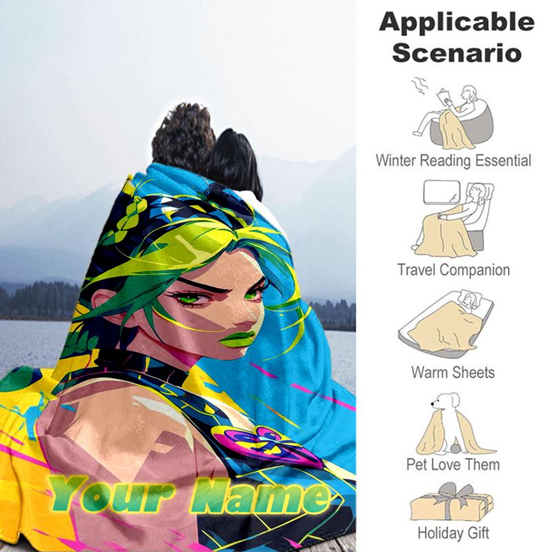 1PC Custom Name "Vibrant Neon Fantasy Artwork" flannel blanket versatile,all-season throw suitable for the living room,bedroom,camping,travel,and gift