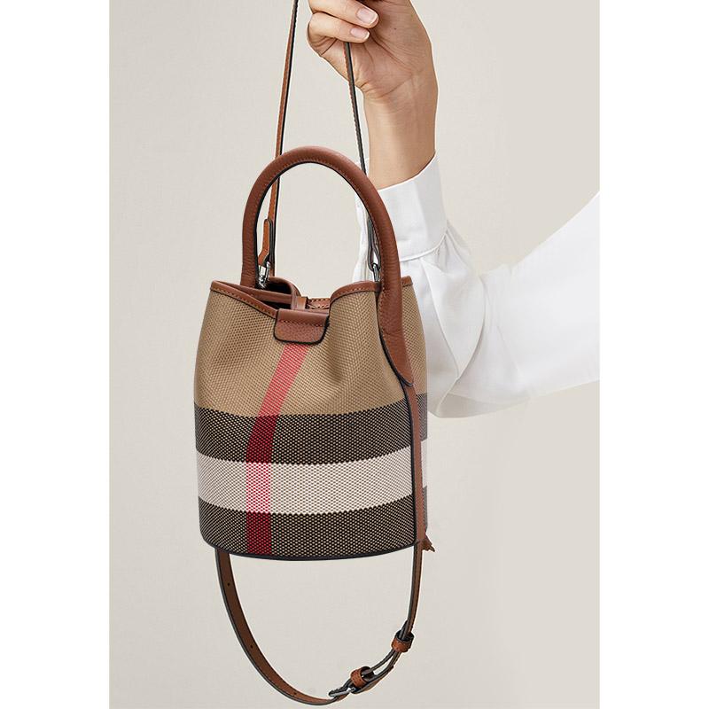 Νέα Τσάντα Γυναικεία Premium Καμβάς με Γνήσιο Δέρμα Μόδα Ευέλικτη Κυλινδρική Χειρός Ώμου Χιαστί