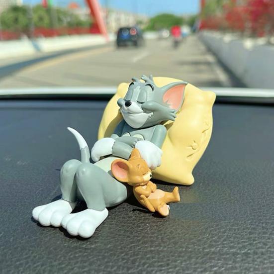 Ornamenti per Auto Gatto e Topo Cartoni Animati, Decorazione per Cruscotto Auto in Resina, Statuette Personaggi Kawaii per Scrivania d'Ufficio