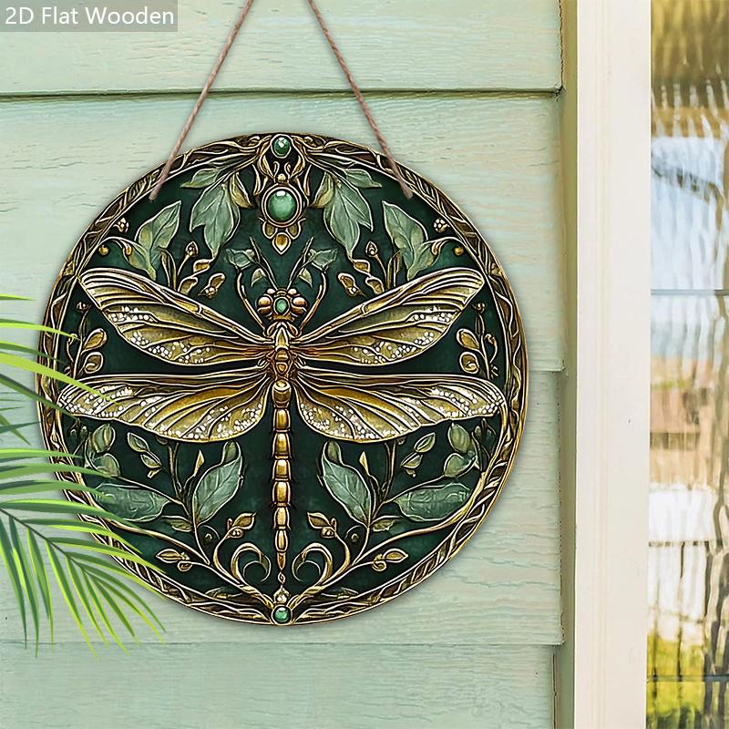Vintage Wooden Sign with Dragonfly Pattern - Decorative Hanging Plaque for Front Door, Wall Decoration