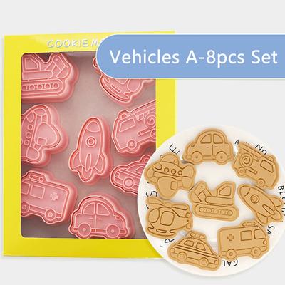 8 Τεμ. Κόφτες Μπισκότων Αυτοκίνητα Αεροπλάνο 3D Μορφές Οχημάτων Πλαστικά Εργαλεία Ανάγλυφης Εκτύπωσης Μπισκότων Αγόρι DIY Κουζίνα Αξεσουάρ Ψησίματος Εργαλεία