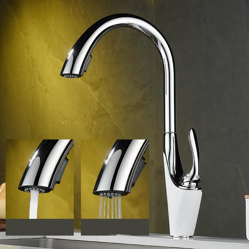 Tuqiu Wyciągane Baterie Kuchenne Srebrne Jednouchwytowe Czarne Bateria Kuchenna Kran do Zlewu Mosiężny Obrotowy Mieszacz Wody Kran Mieszacz Kran