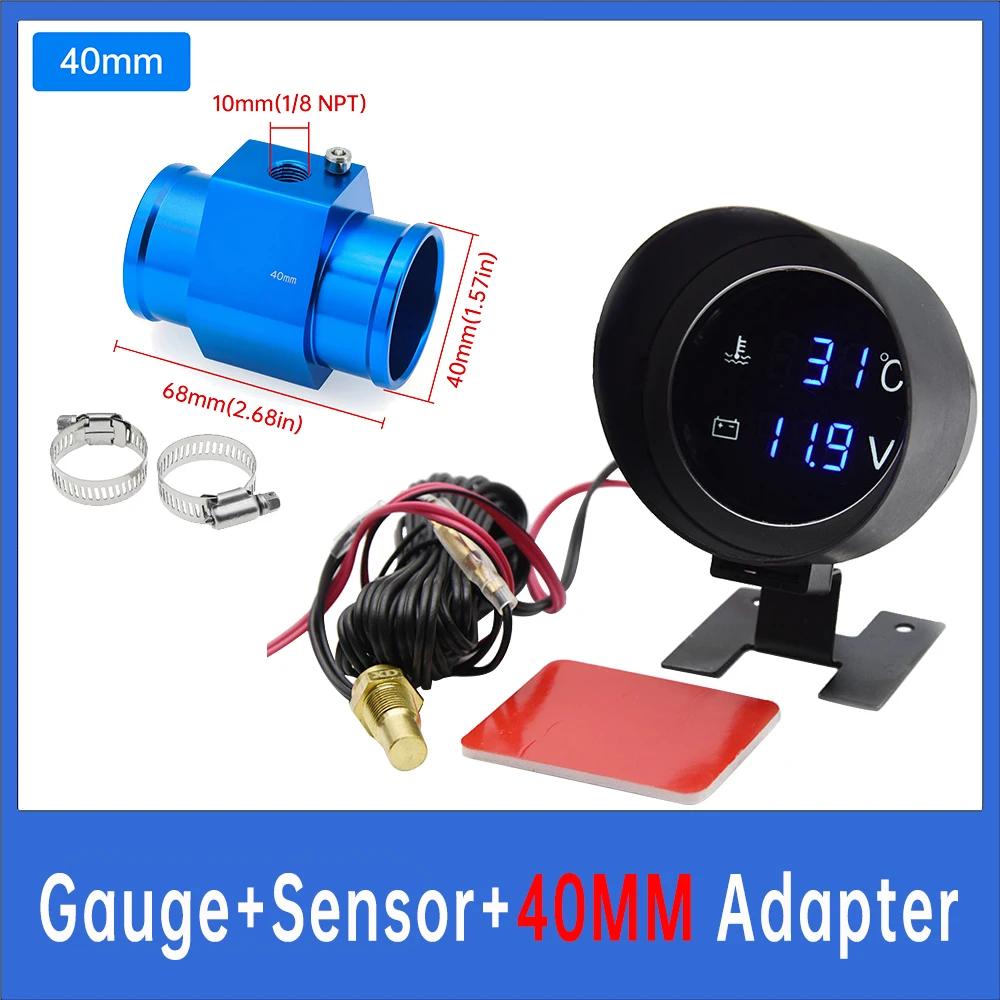 Car Water Temperature Gauge With volt meter 2 in 1 LCD Car Truck Gauge+ 26-40MM Water Temp Joint Pipe 10MM Water Tempe Sensor