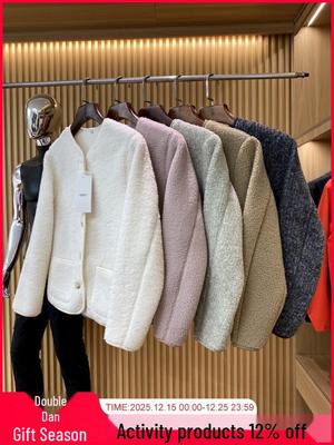 Japanese Designer Women's Imitation Lambswool Fleece Cardigan - Trendy Round Neck Warm Outerwear.