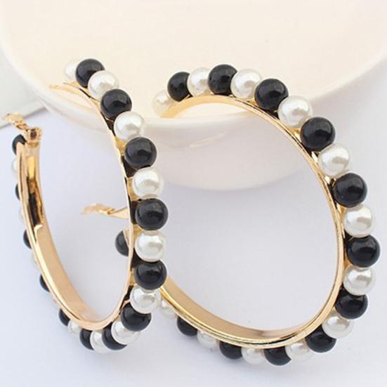 Women Faux Pearl Inlaid Large Circle Statement Hoop Earrings Jewelry