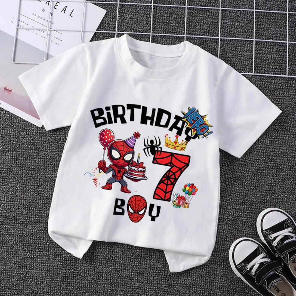 Marvel Spiderman Kids Birthday Party Tshirts Baby Number 1-9 T-Shirt Children Fashion Tops Tees Boys TShirt Parent Child Clothes