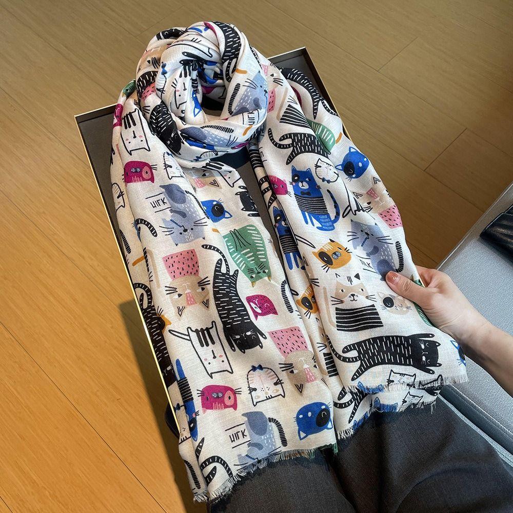 

Cotton Linen Shawls Cute Warm Scarves Comfortable Cartoon Pattern Scarf F