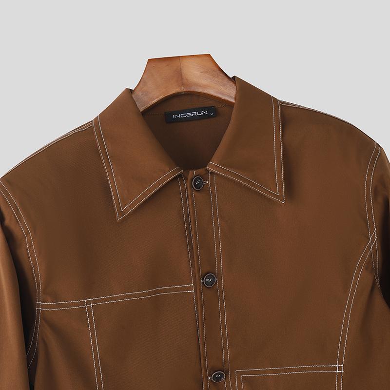 INCERUN Men Lapel Long Sleeve Stitching Casual Jackets Short Coats