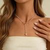 Vintage White Imitation Pearl Tassel Necklace for Women Fashion Gold Color Handmade Beaded Clavicle Chain Necklace Jewelry