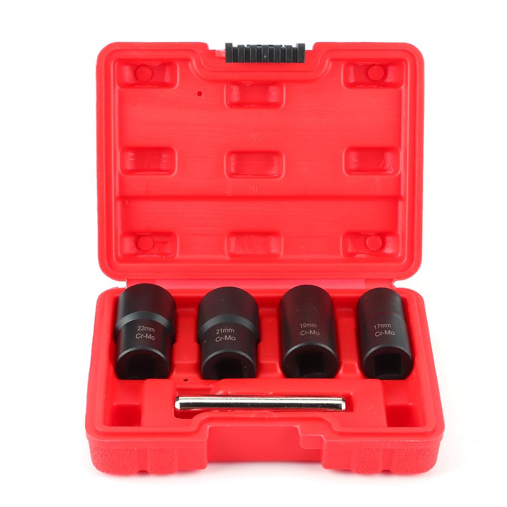 5 Piece Damaged Nut Removal Set, 1Celsius2 Inch Spiral Socket and Straight Bar for Removing Stuck Nuts with Plastic Box
