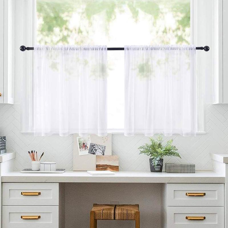 1Pc Cafe DIY Window Drapes Net Voile Weave Tier Tulle Kitchen Polyester Short Sheer Curtains