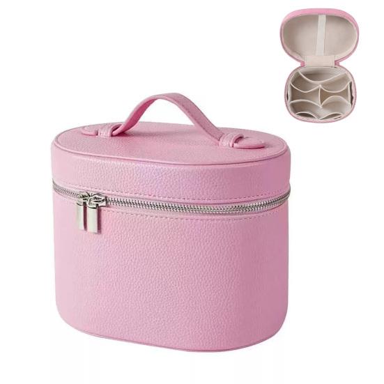 Wodoodporna kosmetyczka podróżna ze sztucznej skóry, organizer na kosmetyki z przegródką i rączką, przenośna kosmetyczka dla kobiet