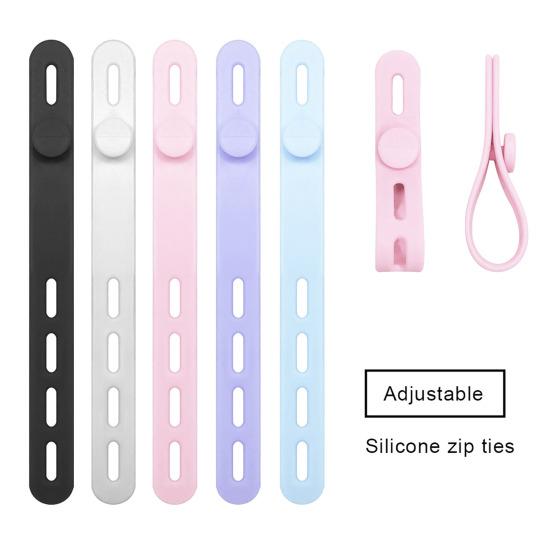 10Pcs Silicone Cable Organizer Management Ties Reusable Cord Organizer with High Elasticity Adjustable Anti-Lost Soft Rubber Strap Holder