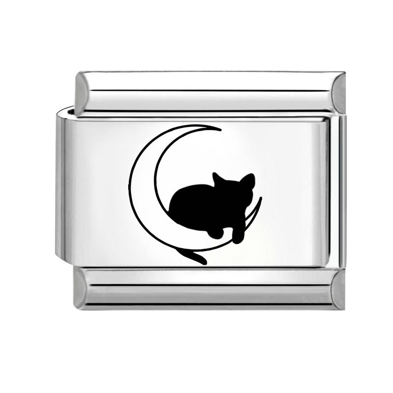 Fashion Laser Engraving Love Series Eye Sun Moon Cat Star Italian Charm Links Fit 9mm Stainless Steel Bracelet DIY Making Gift