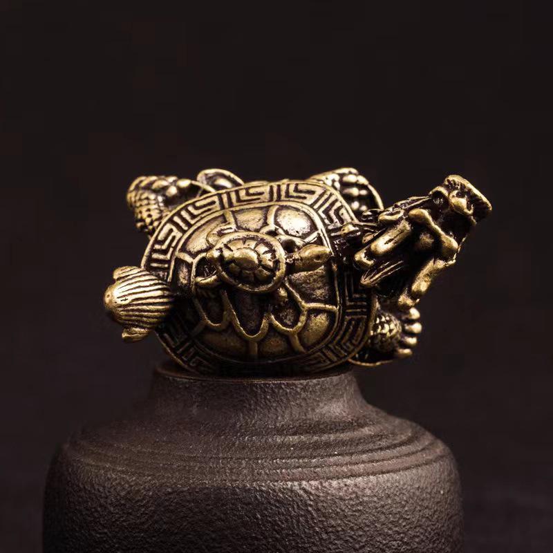 Brass Dragon Turtle Ornament - Mother Turtle with Dragon Head for Home or Office Decor, Desktop Decoration, Fortune Gift