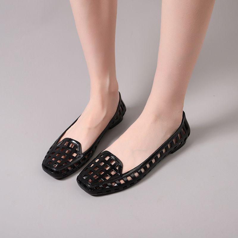 Fashion Versatile Transparent Crystal Fashion Sandals 2025 Summer New Outer Wear Square Head Shallow Mouth Hollow Flat Sole Shoes
