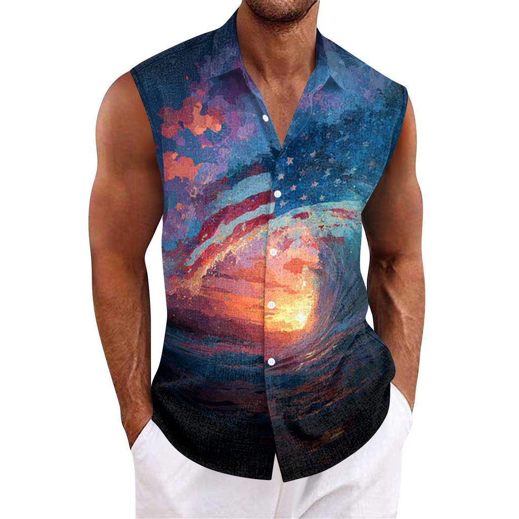 Męska hawajska koszula z klapami zapinana na guziki T-shirt top