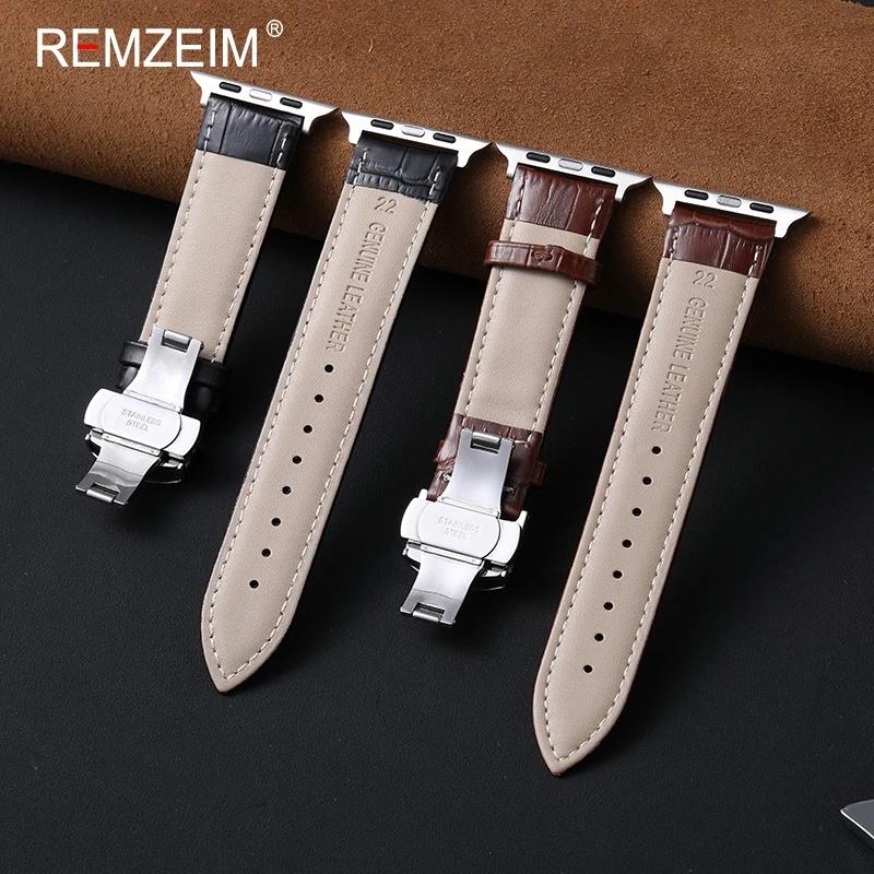 Leather Smartwatch Strap with Butterfly Clasp for Apple Watch Band 44/40/49/45/41/38/42mm for IWatch 10 9 8 Se 7 6 5 4 Ultra 2