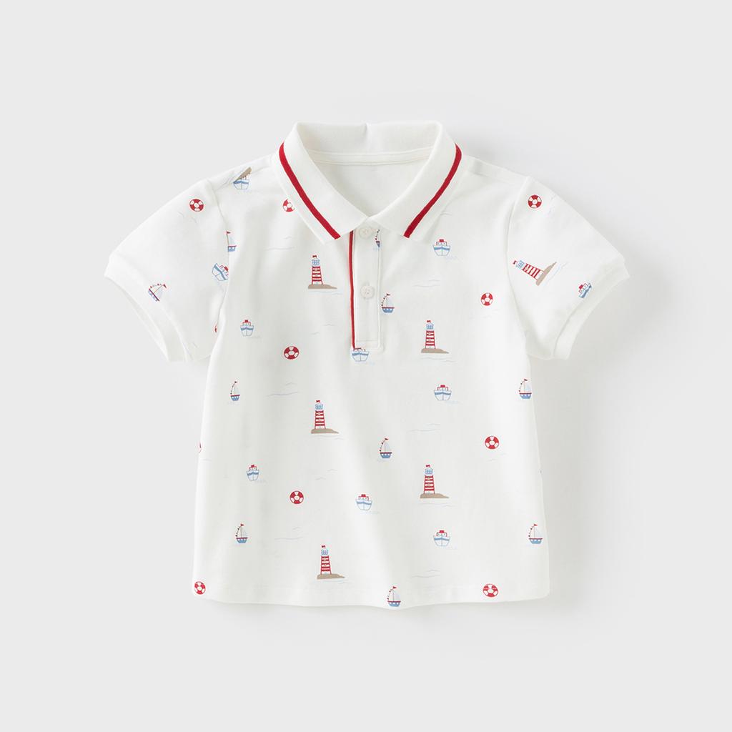 David Bella Boys' Short-sleeved T-shirt Summer Dress Children's Elegant Polo Shirt Boys' Baby Printed Top