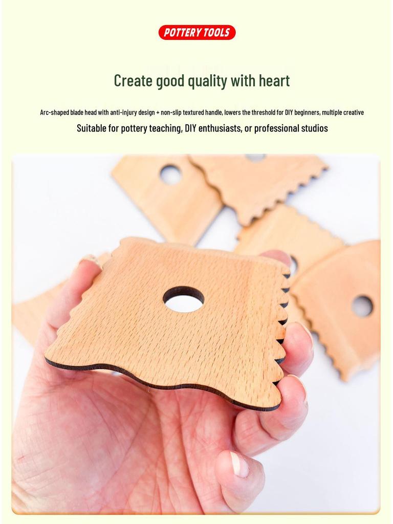 6-Piece Wooden Pottery Tool Set for Trimming, Shaping, and Sculpting Clay