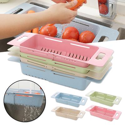 Extendable Over The Sink Colander For Washing Vegetable Fruit Adjustable Dish Drainer Sink Drain Basket Kitchen Supply