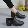 2025 Spring and Autumn New Mother Shoes Soft Leather Soft Sole Women's Leather Shoes Thick Heel Deep Mouth Versatile Comfortable Casual Middle Heel