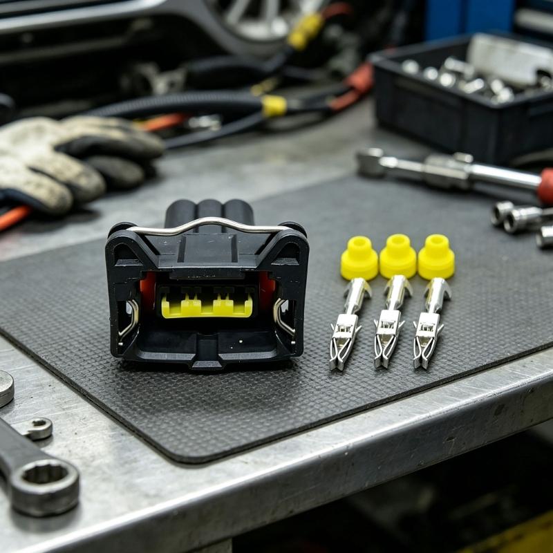 Automotive Electrical Plug Set 3 Pin Design with 3 Terminals and 3 Rubber Grommets for Vehicle Wiring Service Tasks