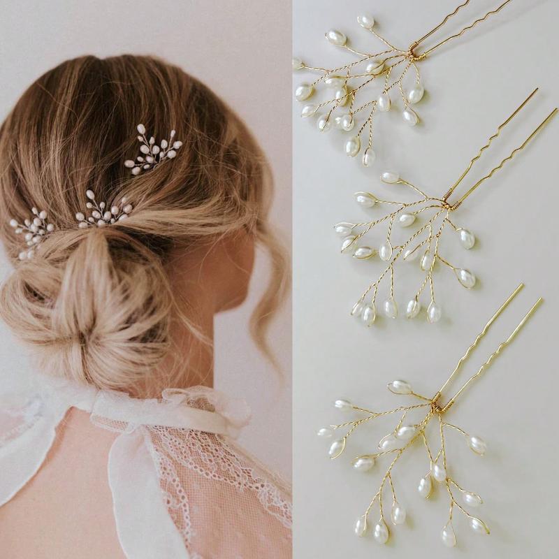 1pc Bridal Hair Accessory Handmade Faux Pearl Hair Fork, Elegant French Vintage Hair Clip, Metal Hair Pin