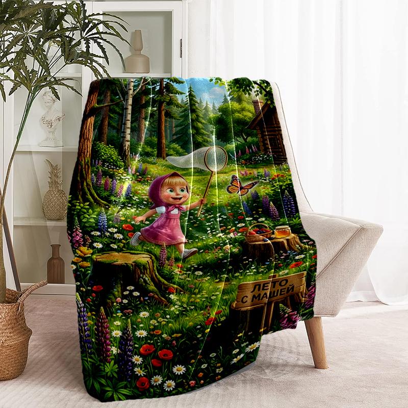 Masha and The Bear Print Blanket - Soft & Comfortable, for Bedroom, Travel, Sofa, Home Decoration - Birthday Christmas Gift for Friend