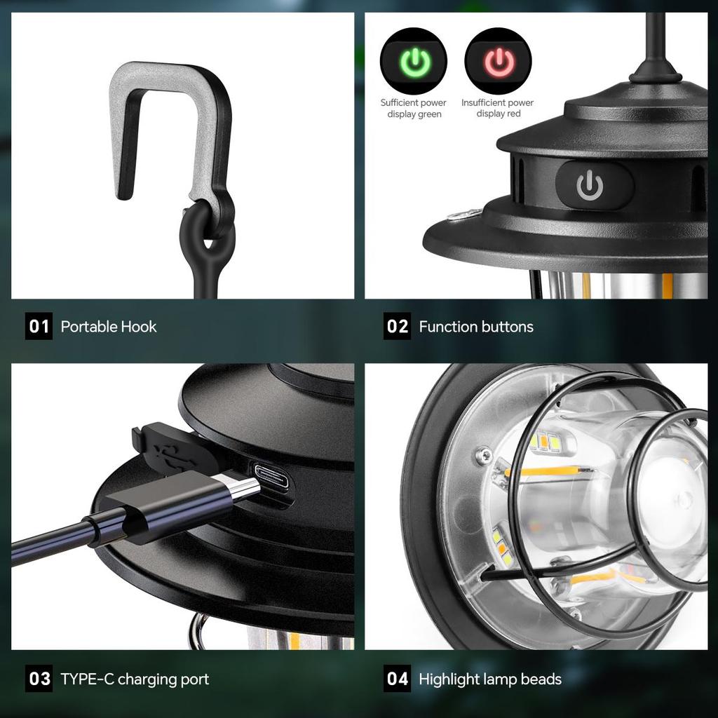 Outdoor Portable Camping Light Waterproof IPX4 USB LED Rechargeable Hanging Tent Light For Outdoor Hiking Night Lamp