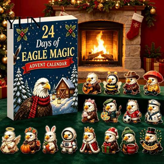 Acrylic Ornament Set Eagle Advent Calendar, 24Pcs 2D with Mini Christmas Tree Hanging Decorations Cartoon Figures, Decor, Gift for Kids Festive