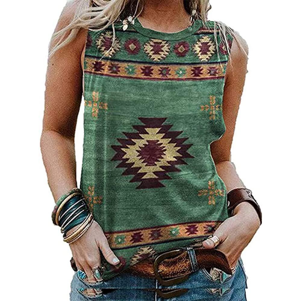 Western Aztec 3D Print Tank Top Women Geometry Vintage Streetwear Y2k Tops Oversized Vest Off Shoulder Sleeveless Girls Camisole