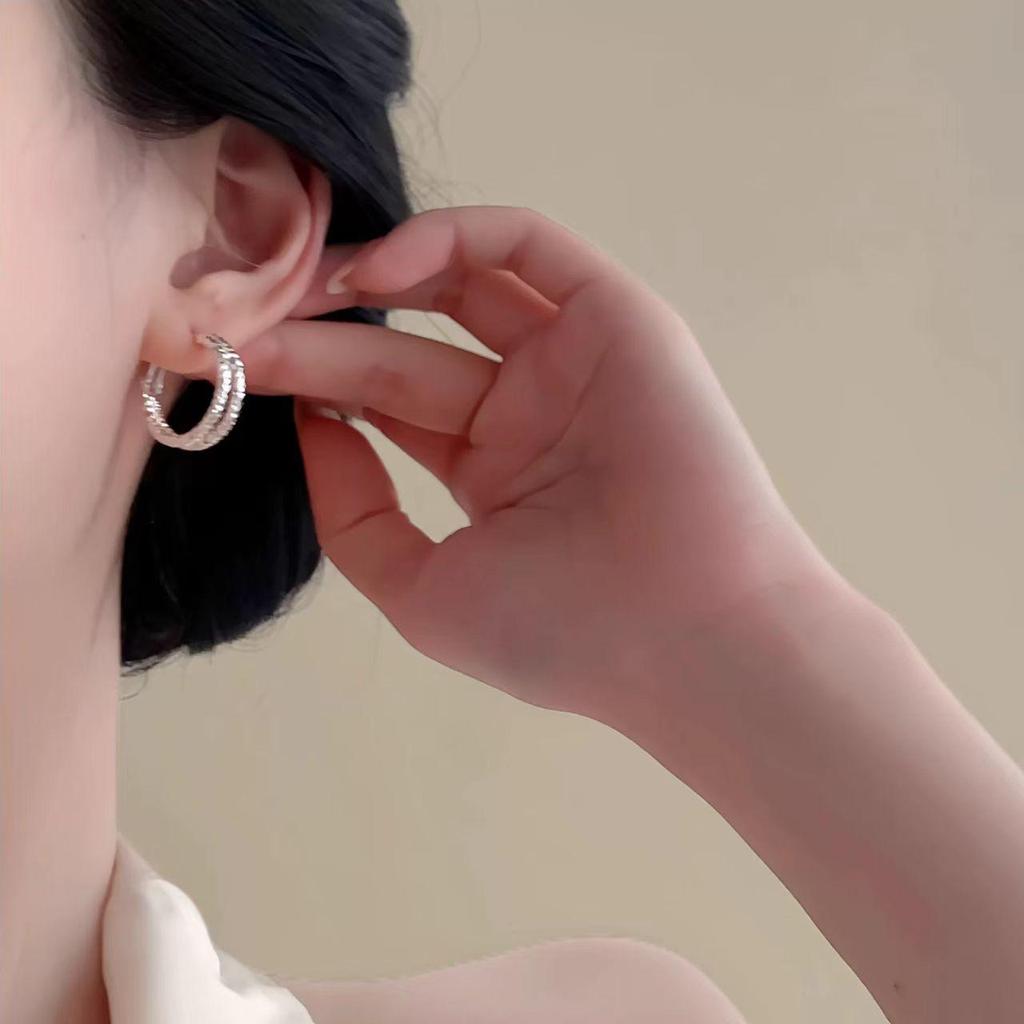 Eleganti Ear Cuff Cerchi Doppi Ghiaccio Frantumato in Argento 925 - Orecchini Lussuosi e Versatili