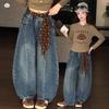 Girls' Autumn 2026 New Wide-Leg Jeans - Patchwork, Loose Fit for Medium/Large Kids