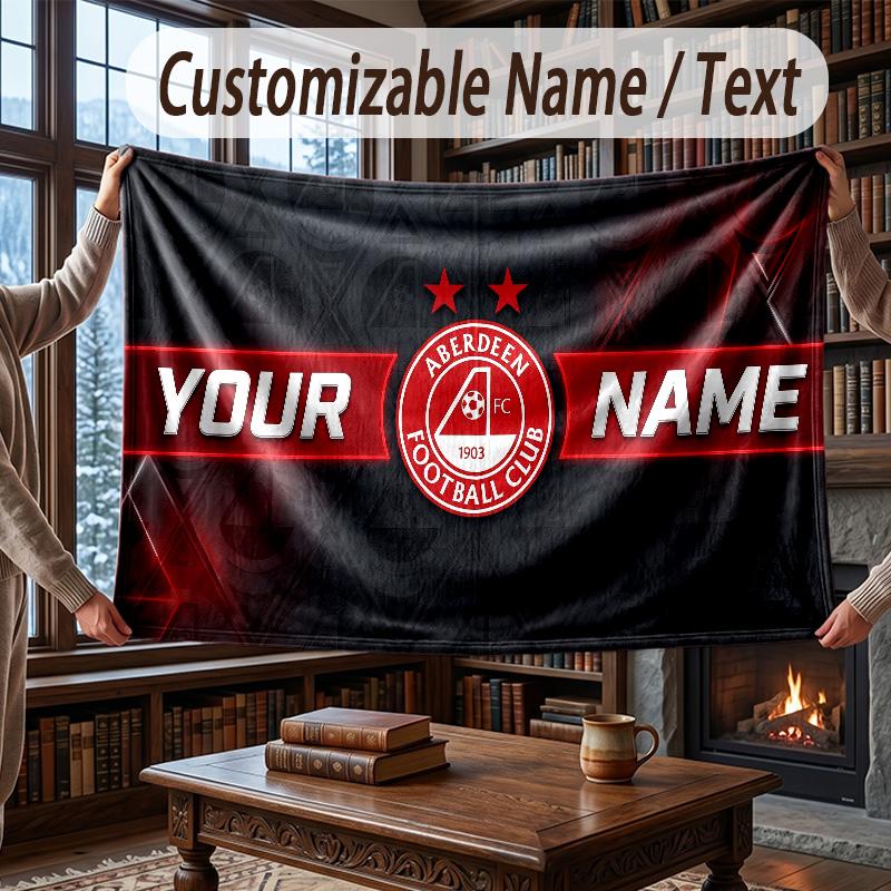 Custom Name Flannel Throw Blanket Aberdeen FC Pattern Warm Home Decoration